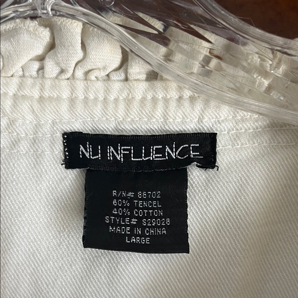 NY Collection Cream Ruffle-Trim Jean Jacket - Picture 2 of 7